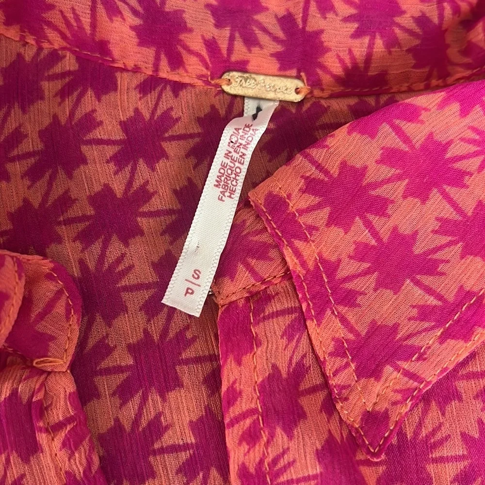 free people pink print cropped sheer top - Picture 10 of 12